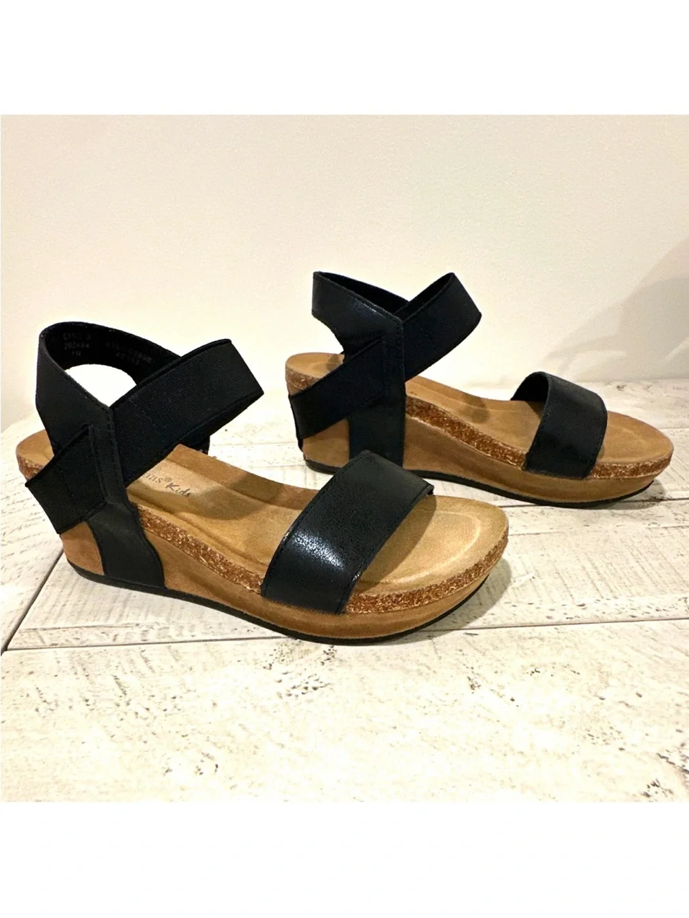Pierre Dumas Kids Black Wedge Sandals Elastic Strap Platform Studded Size 1
